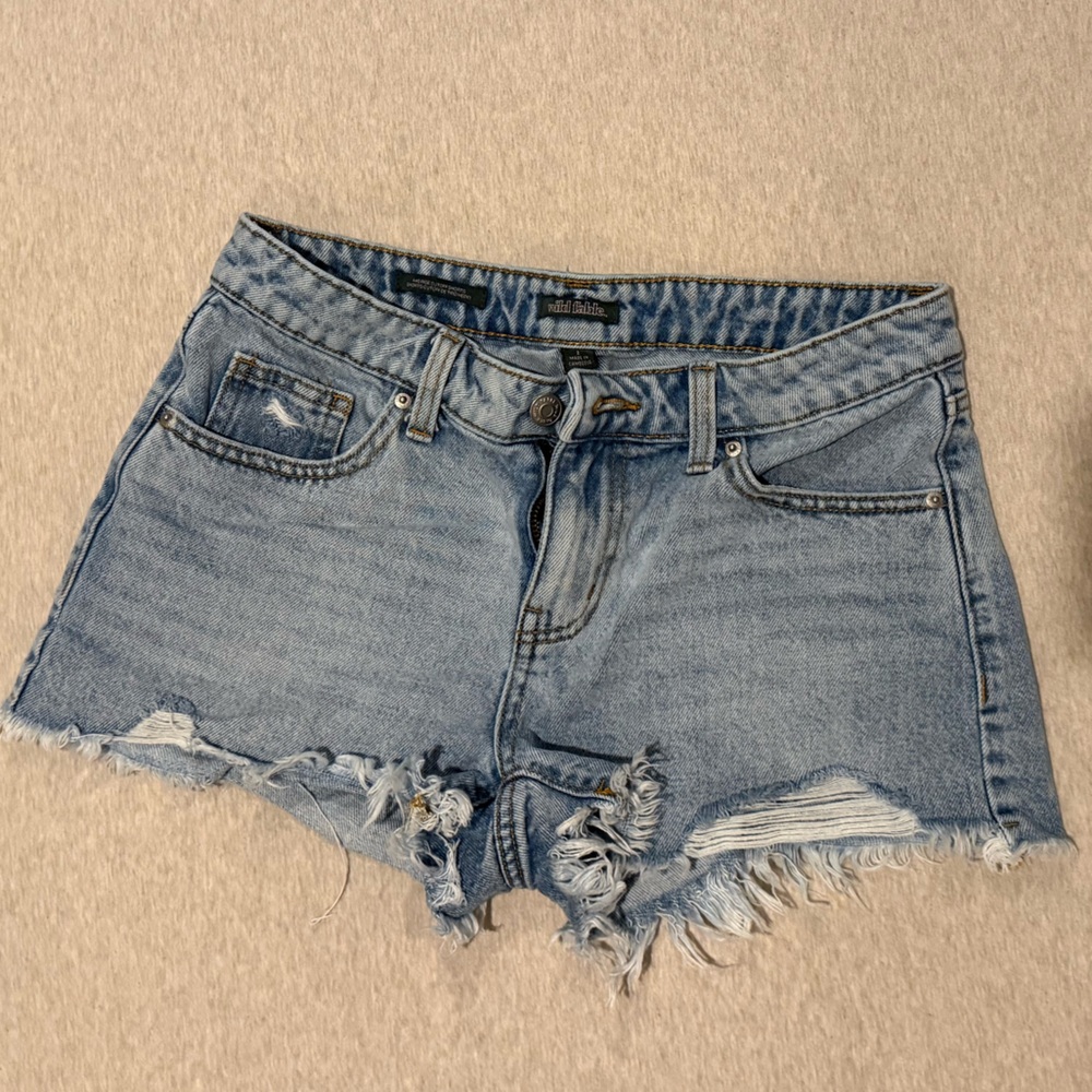 Women’s Light Blue Distressed Denim Shorts